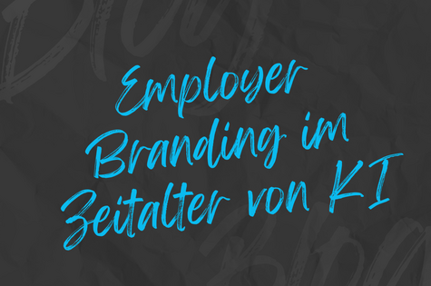 Handschriftlicher Schriftzug Employer Branding im Zeitalter von KI in leuchtendem Blau auf dunklem Hintergrund