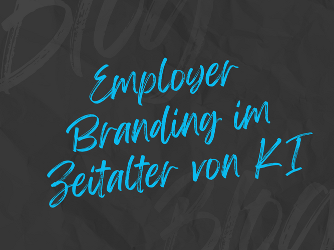 Employer Branding und KI – Zukunft gestalten Handschriftlicher Schriftzug Employer Branding im Zeitalter von KI in leuchtendem Blau auf dunklem Hintergrund